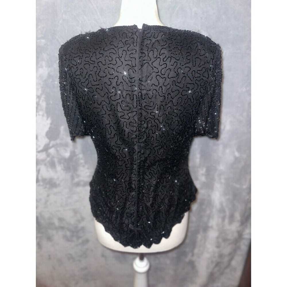 1980s Lawrence Kazar Black Beaded Fringe Silk Top… - image 2