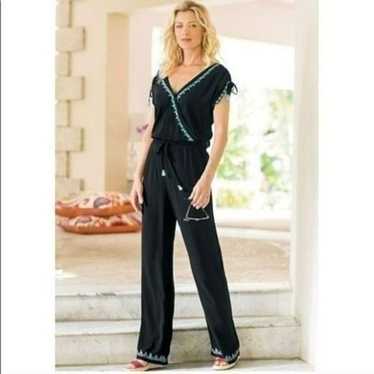 Soft Surroundings Baja Embroidered Jumpsuit sz S