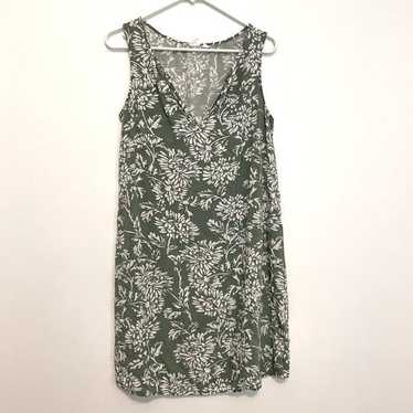 GAP Print Split Neck Shift Dress Sage Green White 