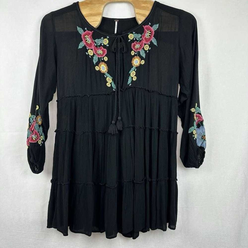 Free People Dress Medium Black Embroidery Boho Sp… - image 1