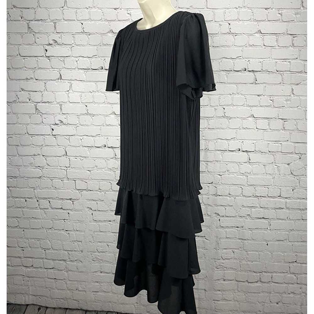 VTG Good Times Black Shift Dress Flutter Sleeve F… - image 7