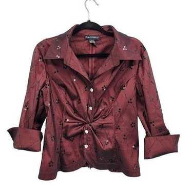 Vintage 90s Cachet Blouse 14 Oxblood Sequin Embro… - image 1