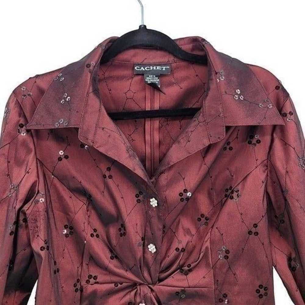 Vintage 90s Cachet Blouse 14 Oxblood Sequin Embro… - image 5