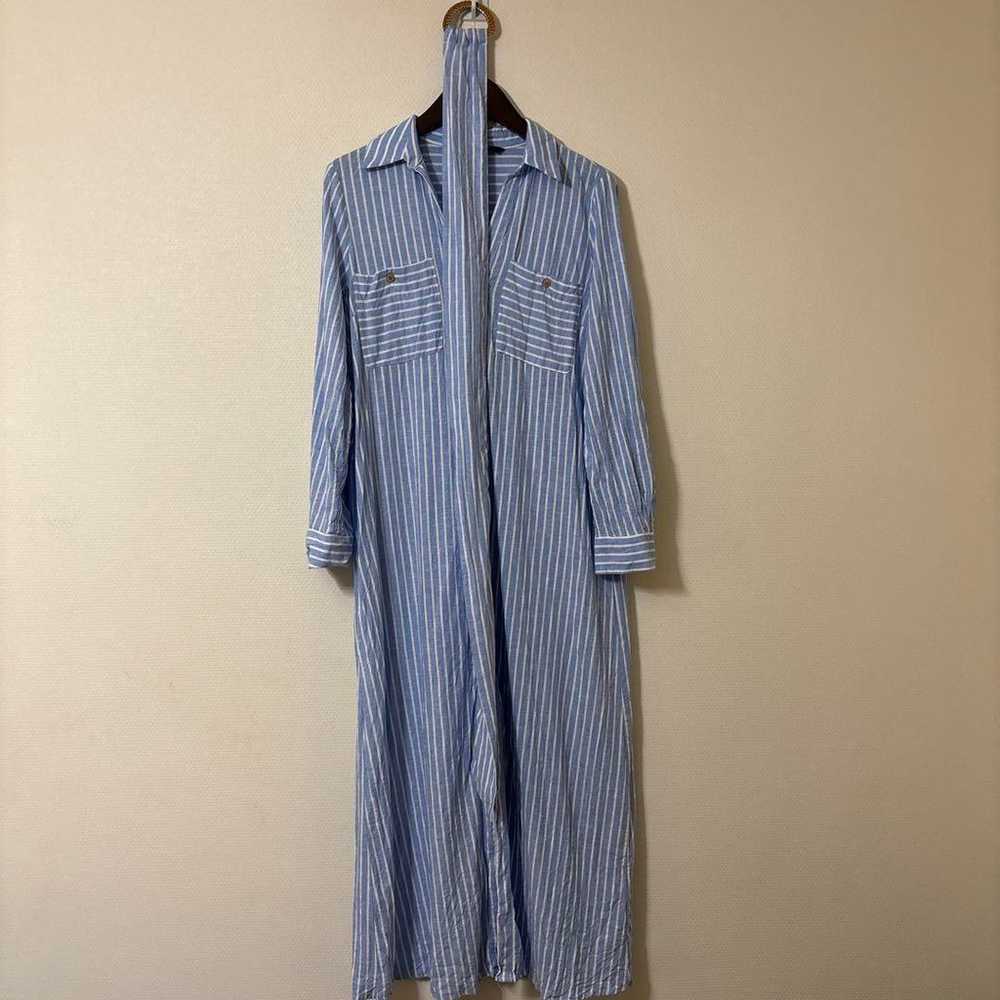 ZARA Linen Blend Midi Shirt Dress Size M with Vest - image 2