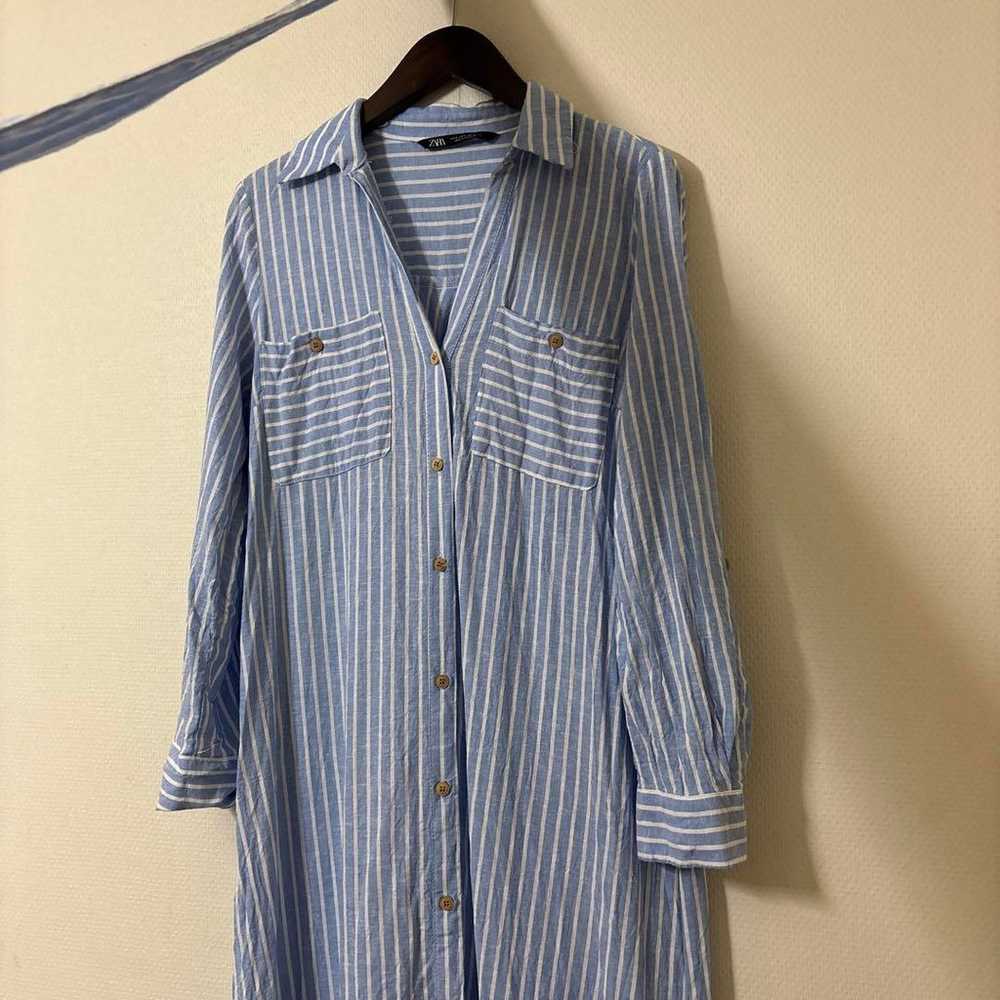 ZARA Linen Blend Midi Shirt Dress Size M with Vest - image 3