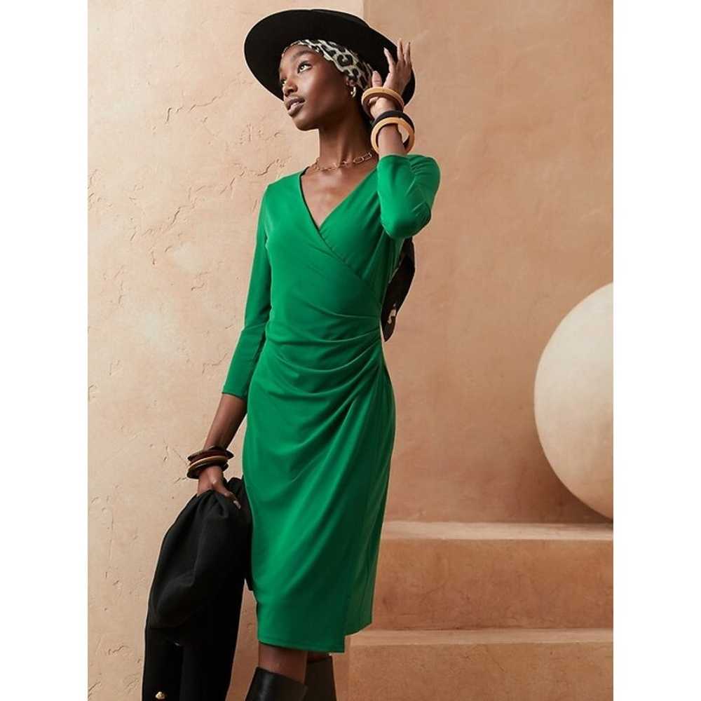 Banana Republic Faux Wrap Long Sleeve Green Dress… - image 2