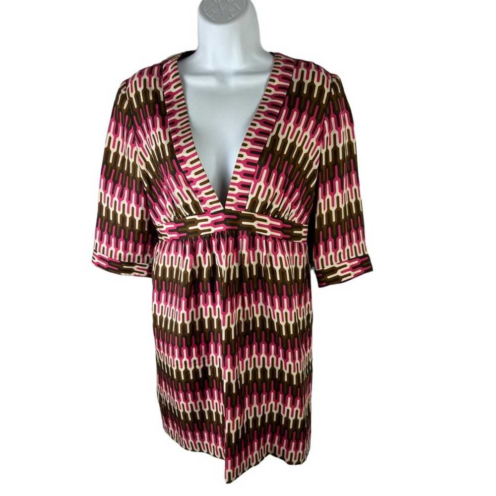 Milly Silk Dress Geometric Print Mod V-Neck sz 6 - image 1