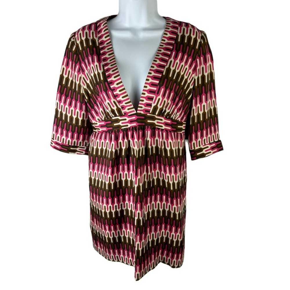 Milly Silk Dress Geometric Print Mod V-Neck sz 6 - image 2