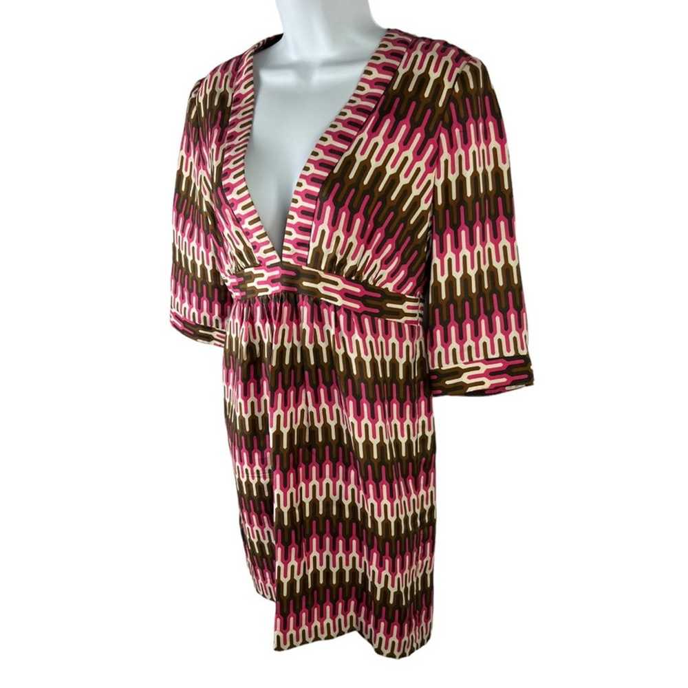 Milly Silk Dress Geometric Print Mod V-Neck sz 6 - image 3