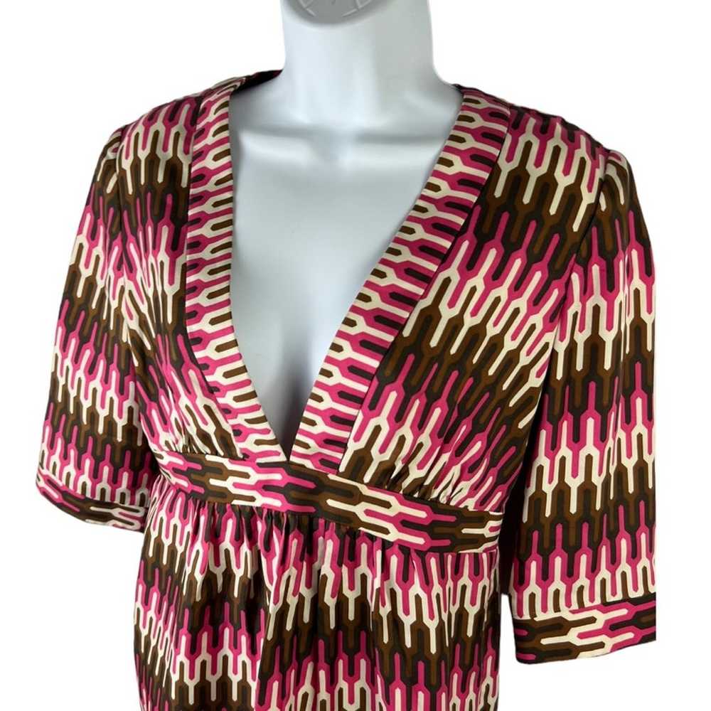 Milly Silk Dress Geometric Print Mod V-Neck sz 6 - image 4