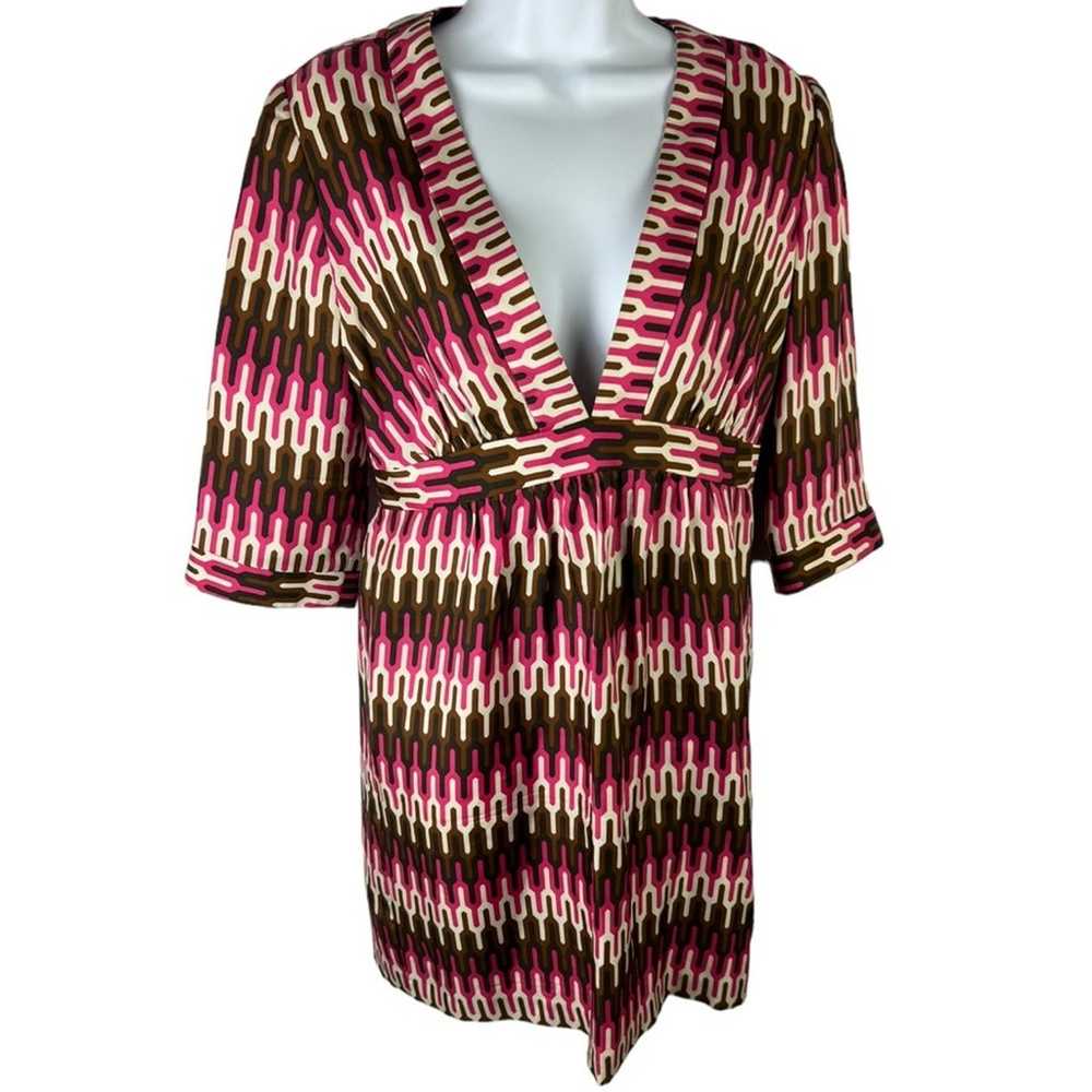 Milly Silk Dress Geometric Print Mod V-Neck sz 6 - image 5