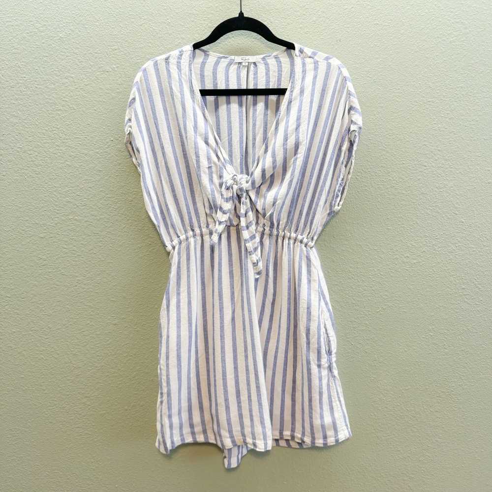 Rails Blue + White Linen Striped Tie Front Mini D… - image 11