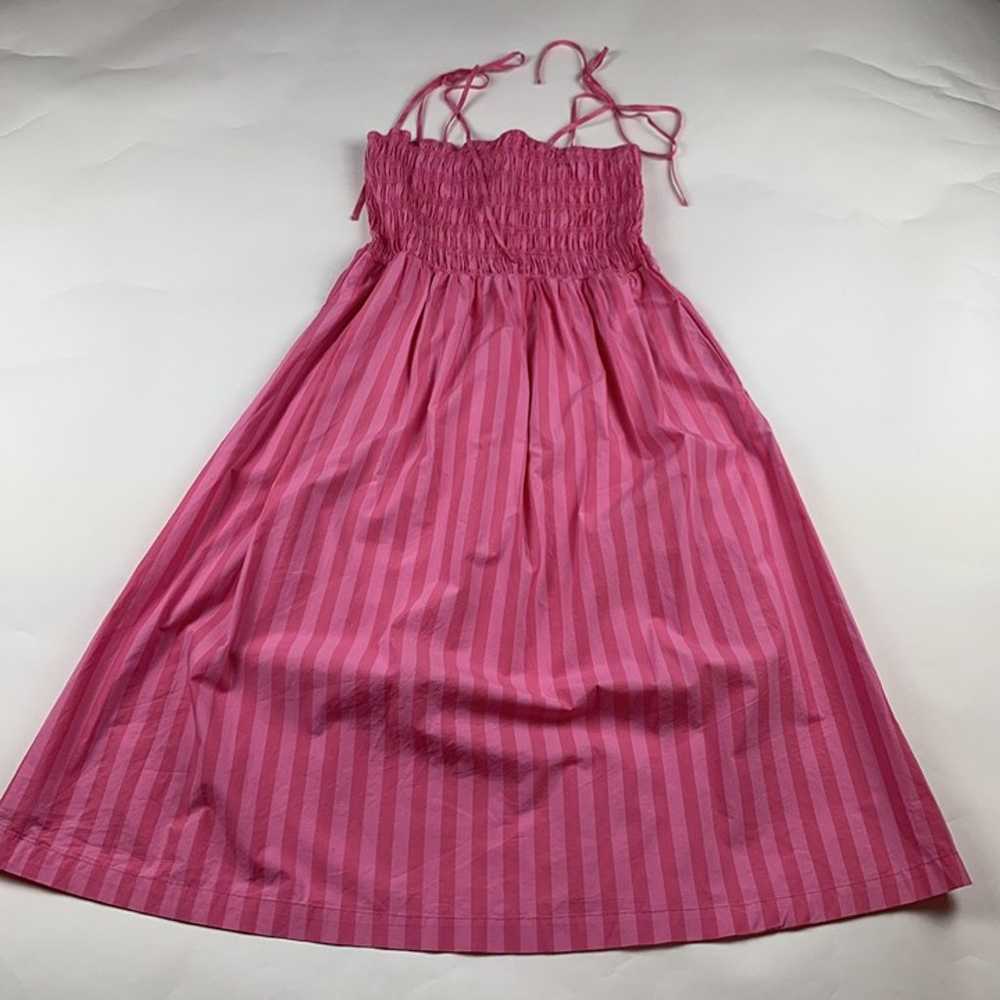 A New Day Candy Pink Striped Smocked Midi Dress M - image 1