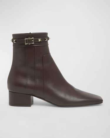 Valentino Rockstud Leather Buckle Ankle Booties