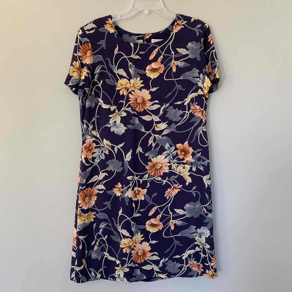 Talbots vintage blue floral short sleeve midi dre… - image 1