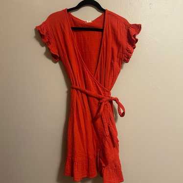 Billabong Red Ruffle Wrap Dress 100% Cotton - image 1