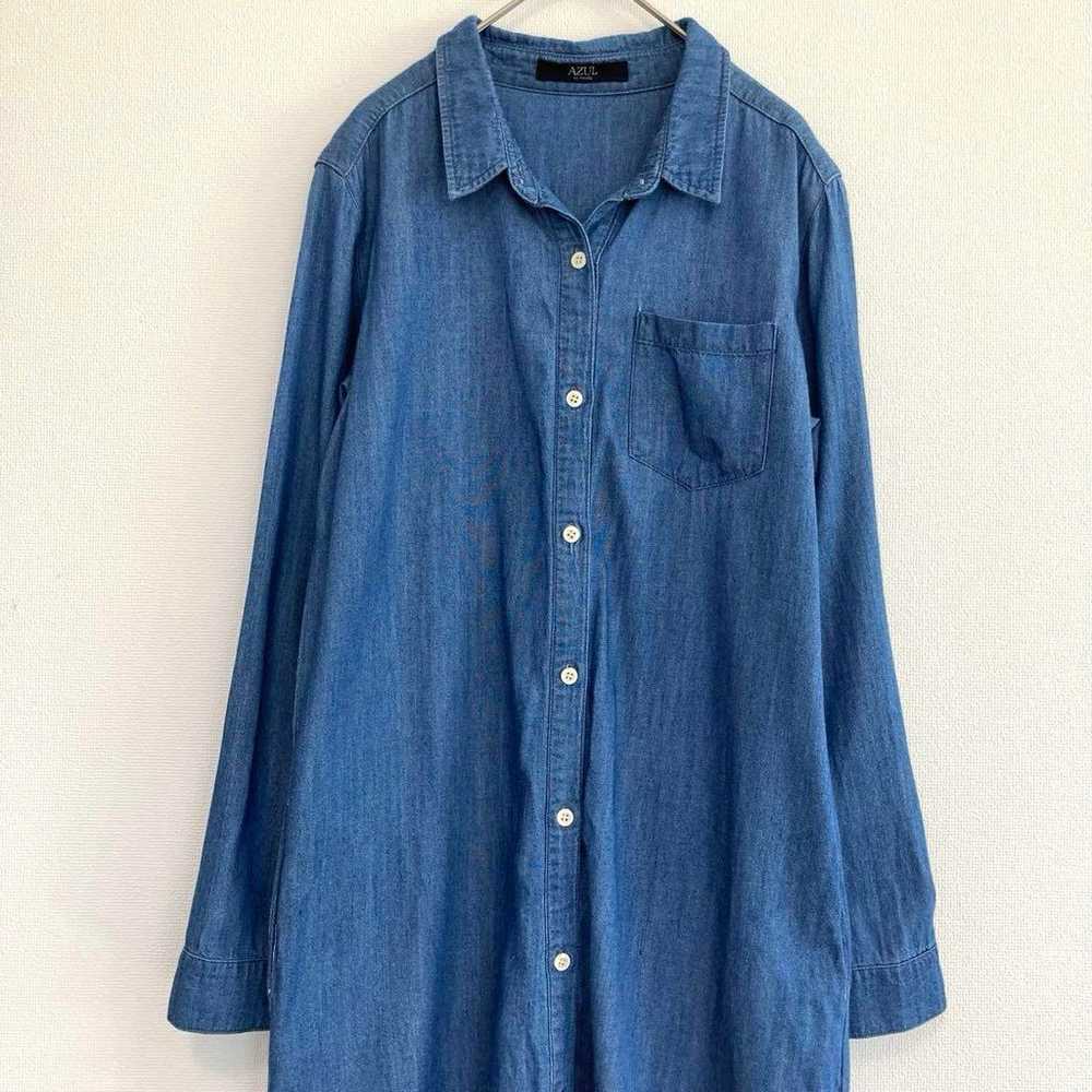 【AZUL】Long Sleeve Denim Shirt Long Dress S Blue S… - image 2