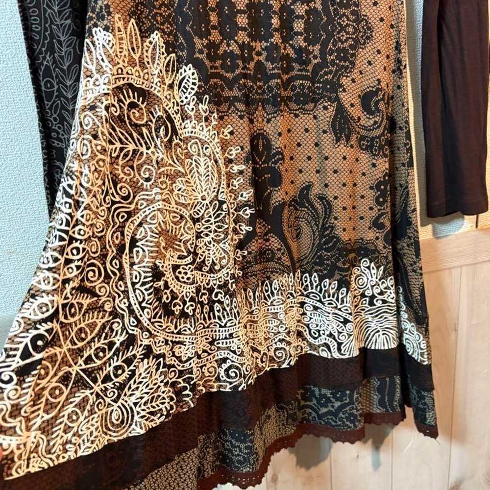 Desigual Bohemian Style Long Sleeve Dress Brown - image 2