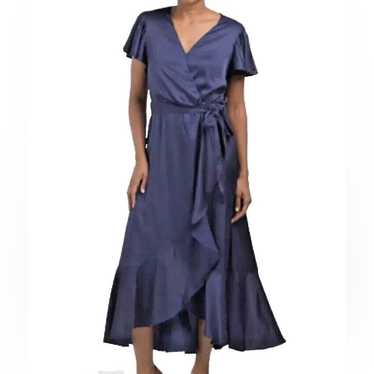 Nicole Miller Satin Flutter Sleeve Maxi Dress - image 1