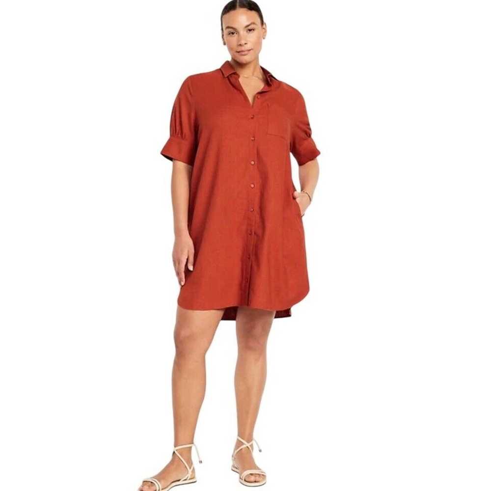 Old Navy Women XXL Linen Blend Shirt Dress Puff S… - image 1