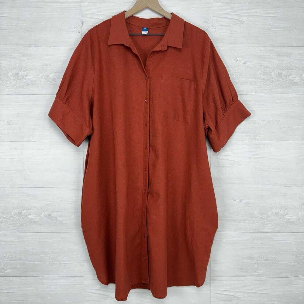 Old Navy Women XXL Linen Blend Shirt Dress Puff S… - image 2