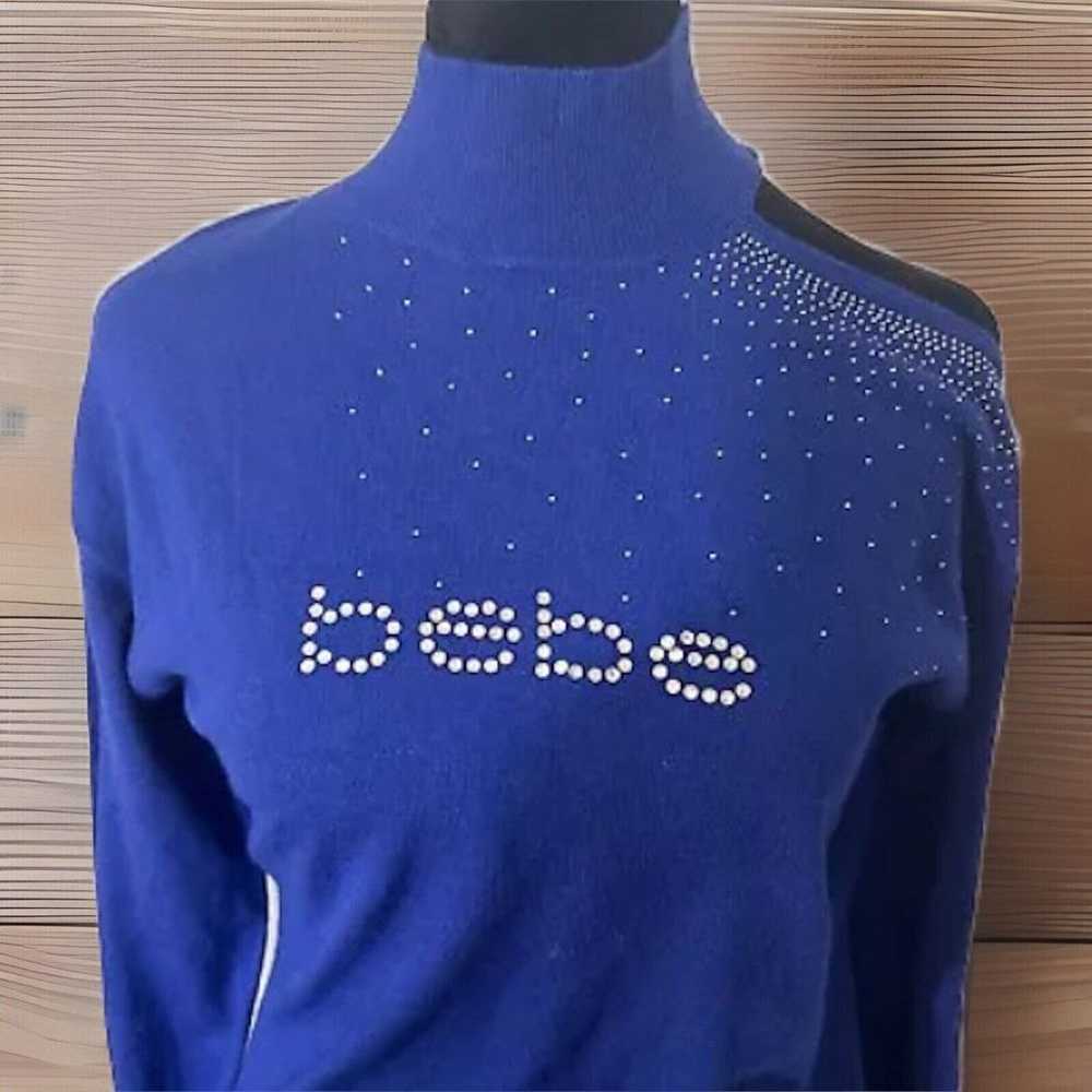 BEBE Crystal Rhinestone Logo Blue Long Sleeve Swe… - image 1