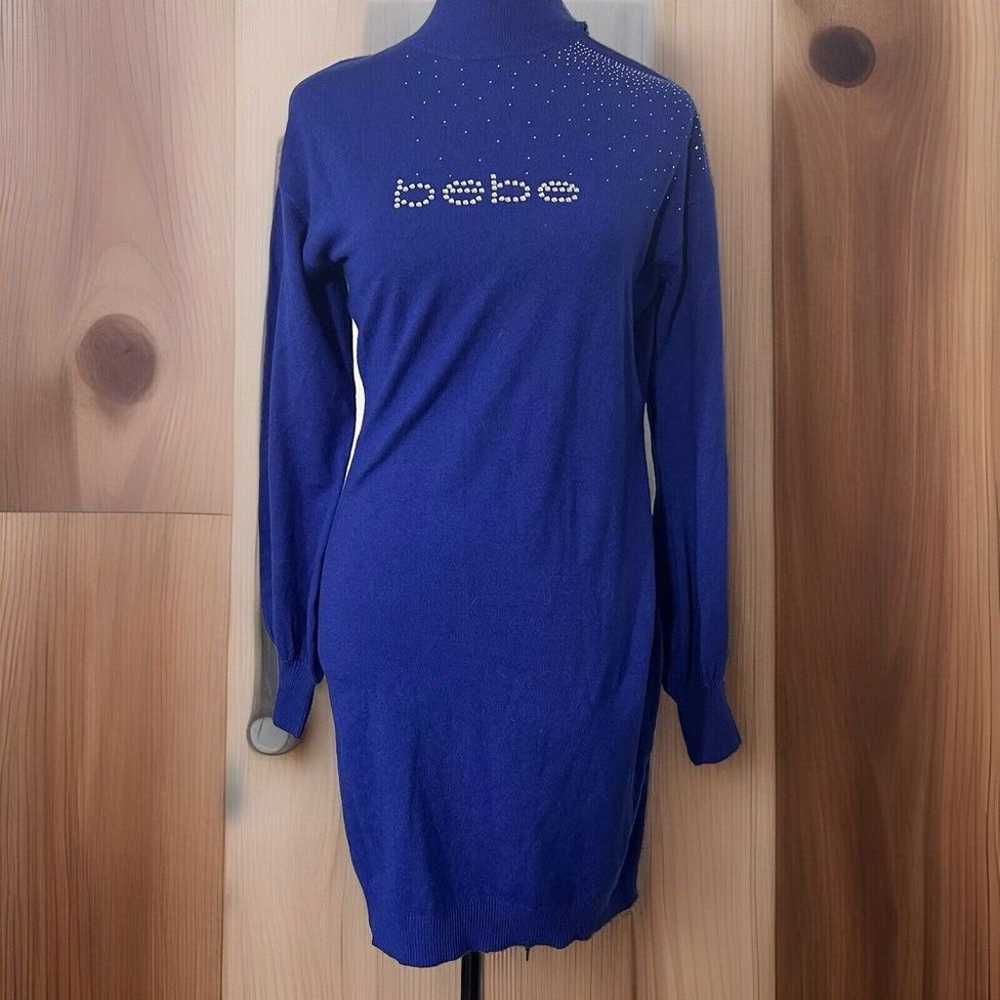 BEBE Crystal Rhinestone Logo Blue Long Sleeve Swe… - image 2