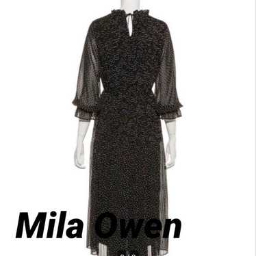 Mila Owen Black Polka Dot Long Sleeve Flare Dress - image 1