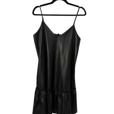 Black V-Neck Ruffled Faux Leather Express Mini Dre