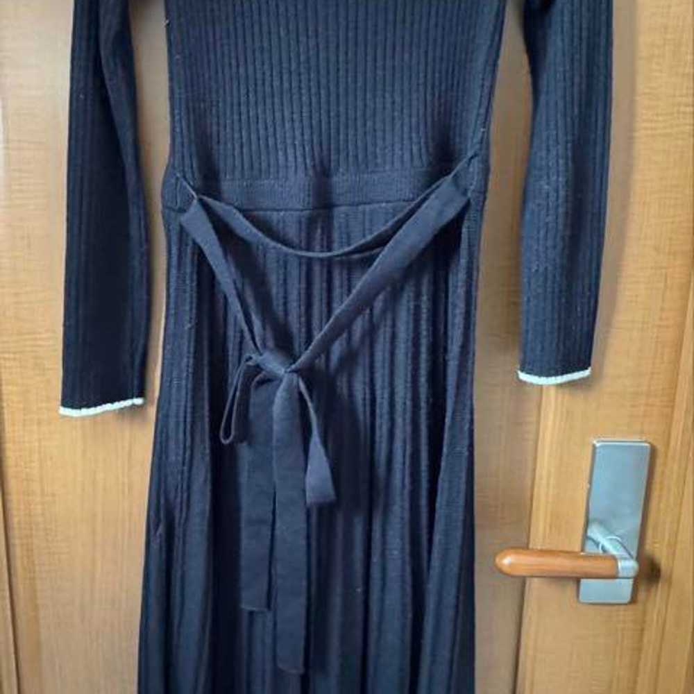 Couture Brooch Big Collar Knit Dress Black Size M - image 2