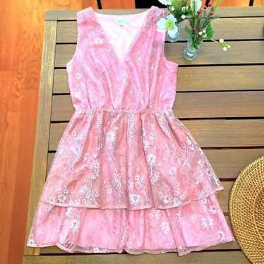 Revolve Dress Pink Small Lace layered Embellished… - image 1