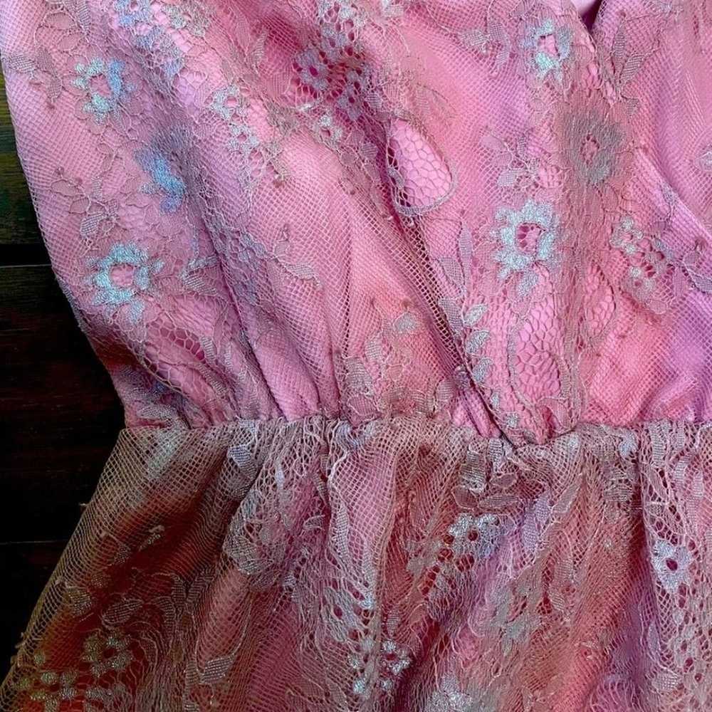 Revolve Dress Pink Small Lace layered Embellished… - image 4