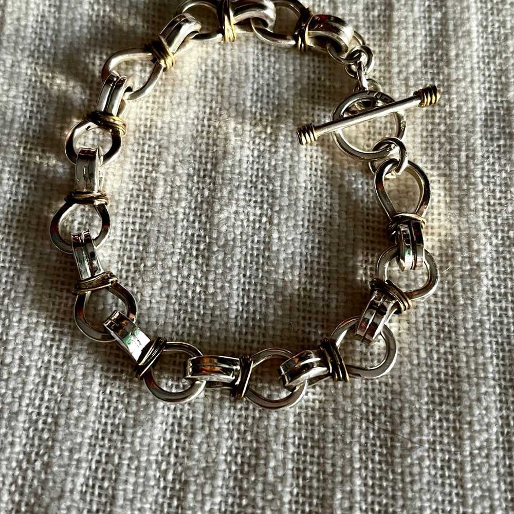 Sterling Silver Toggle Bracelet Vintage Mexico 8”L - image 1