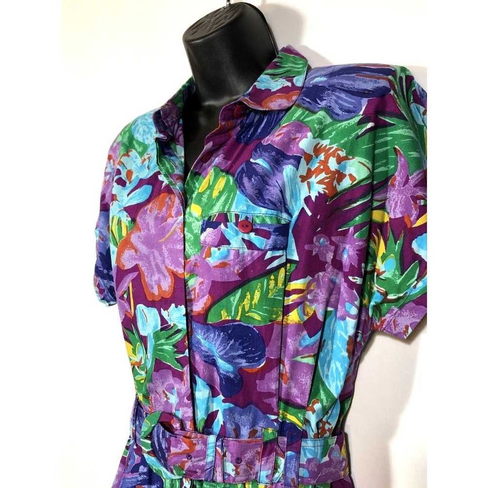 VTG 80’s Tangibles Tropical Floral Romper Women L… - image 10