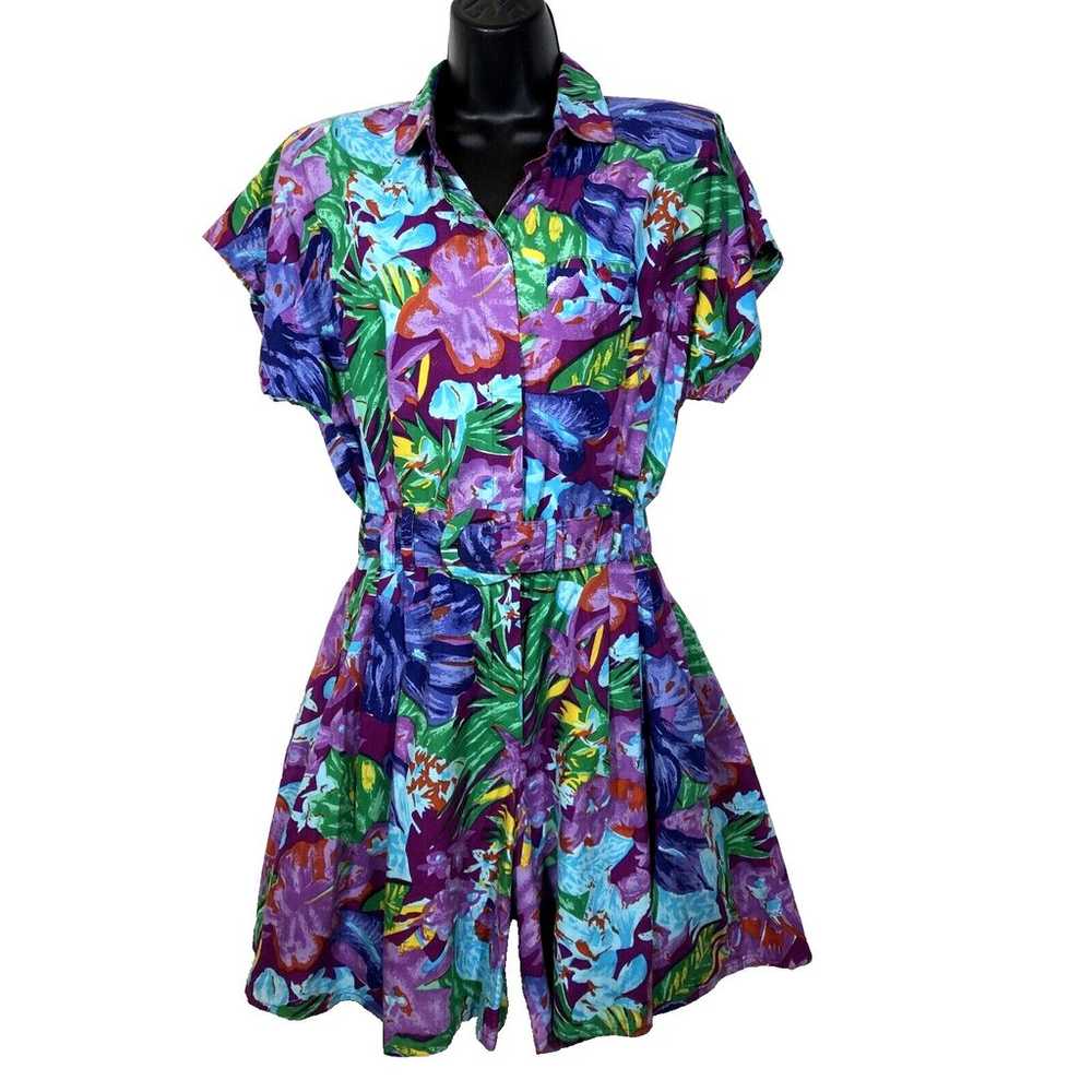 VTG 80’s Tangibles Tropical Floral Romper Women L… - image 1