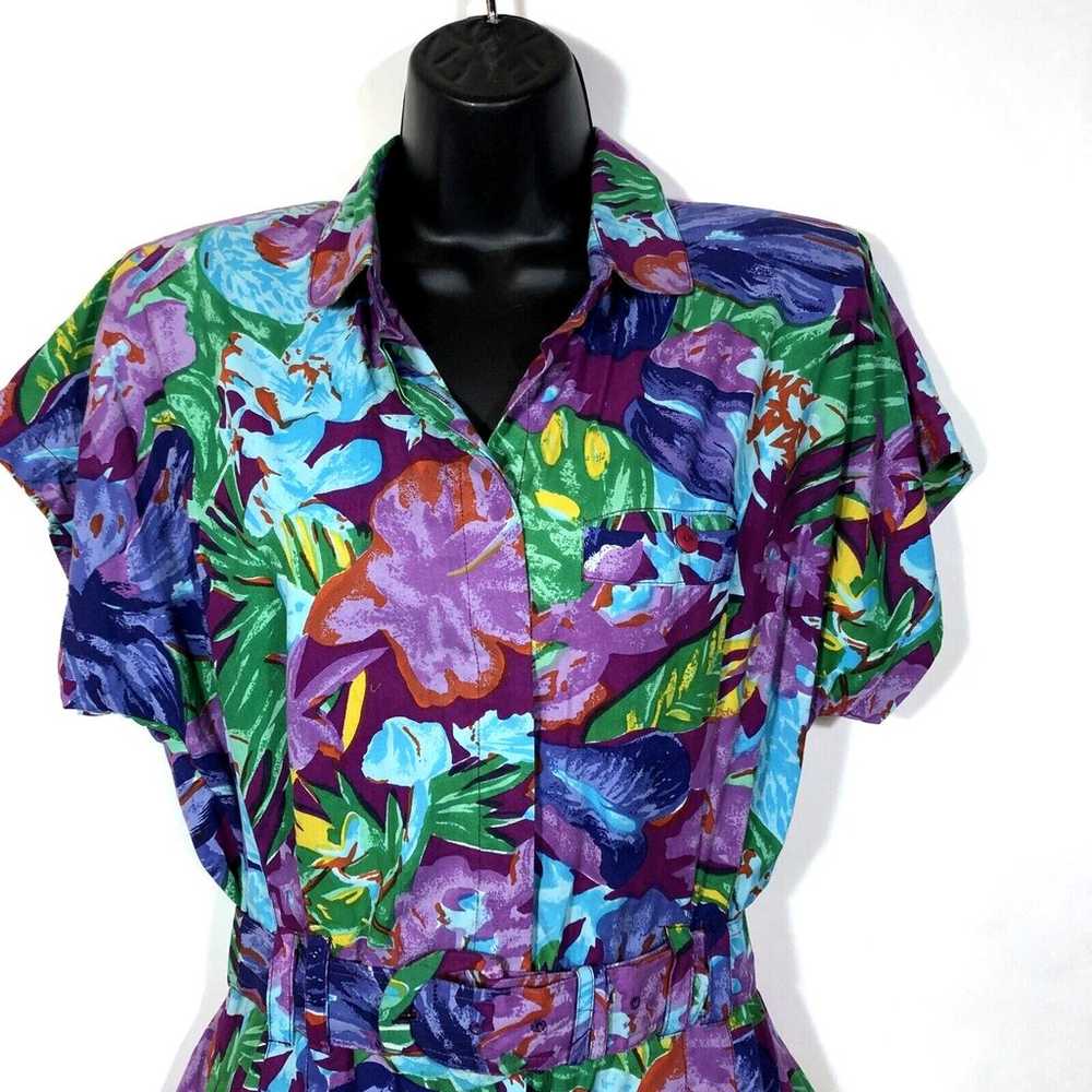 VTG 80’s Tangibles Tropical Floral Romper Women L… - image 3