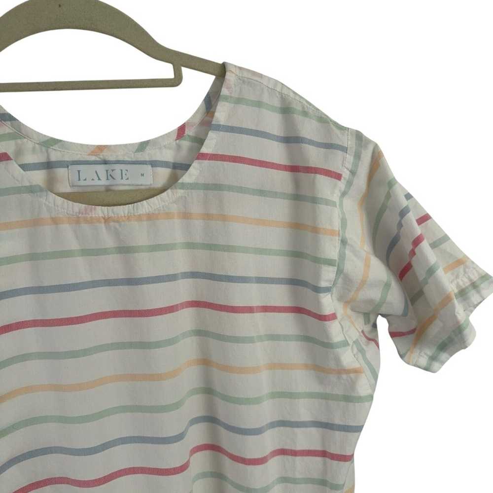 LAKE Pajamas White Rainbow Striped 100% Cotton Dr… - image 3