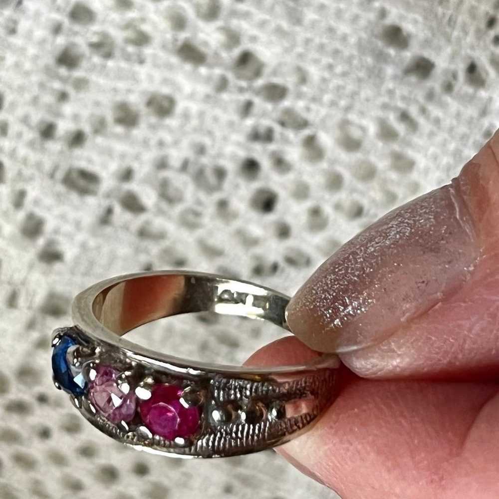 Mother’s Ring - Antiqued White Gold Sapphire Pink… - image 3