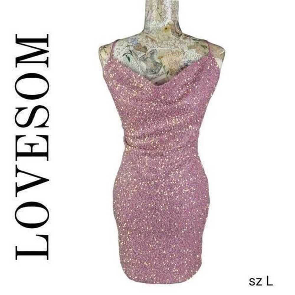 Lovesom Pink Sequin Cowl Neck Criss Cross Back St… - image 1