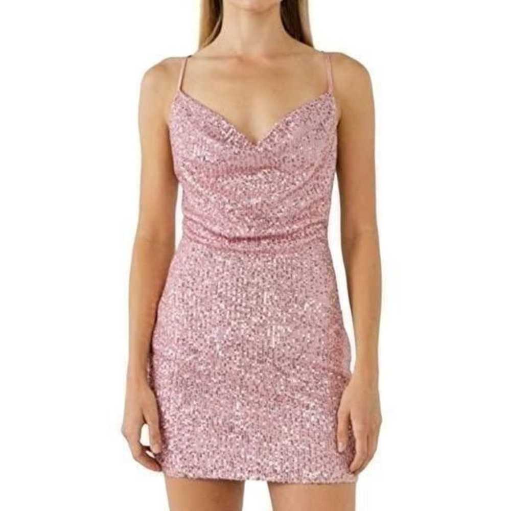 Lovesom Pink Sequin Cowl Neck Criss Cross Back St… - image 3