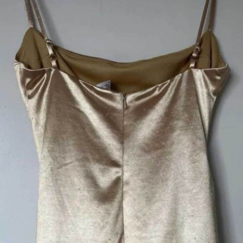 Gold rusched cowl neck satin mini dress - image 3