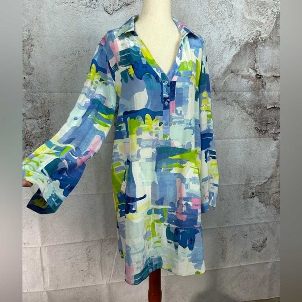 TORI RICHARD silk shirt dress size 8 artsy pocket… - image 1