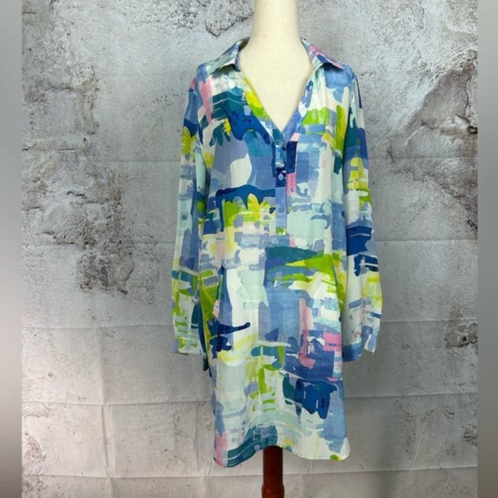 TORI RICHARD silk shirt dress size 8 artsy pocket… - image 2