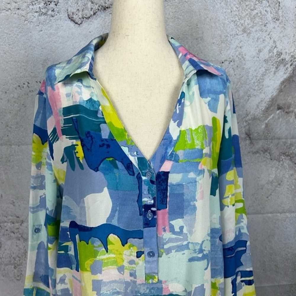 TORI RICHARD silk shirt dress size 8 artsy pocket… - image 3