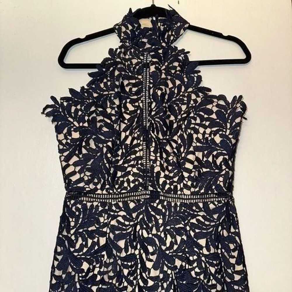 Lulus Floral Crochet Lace Navy Blue Halter Midi D… - image 3