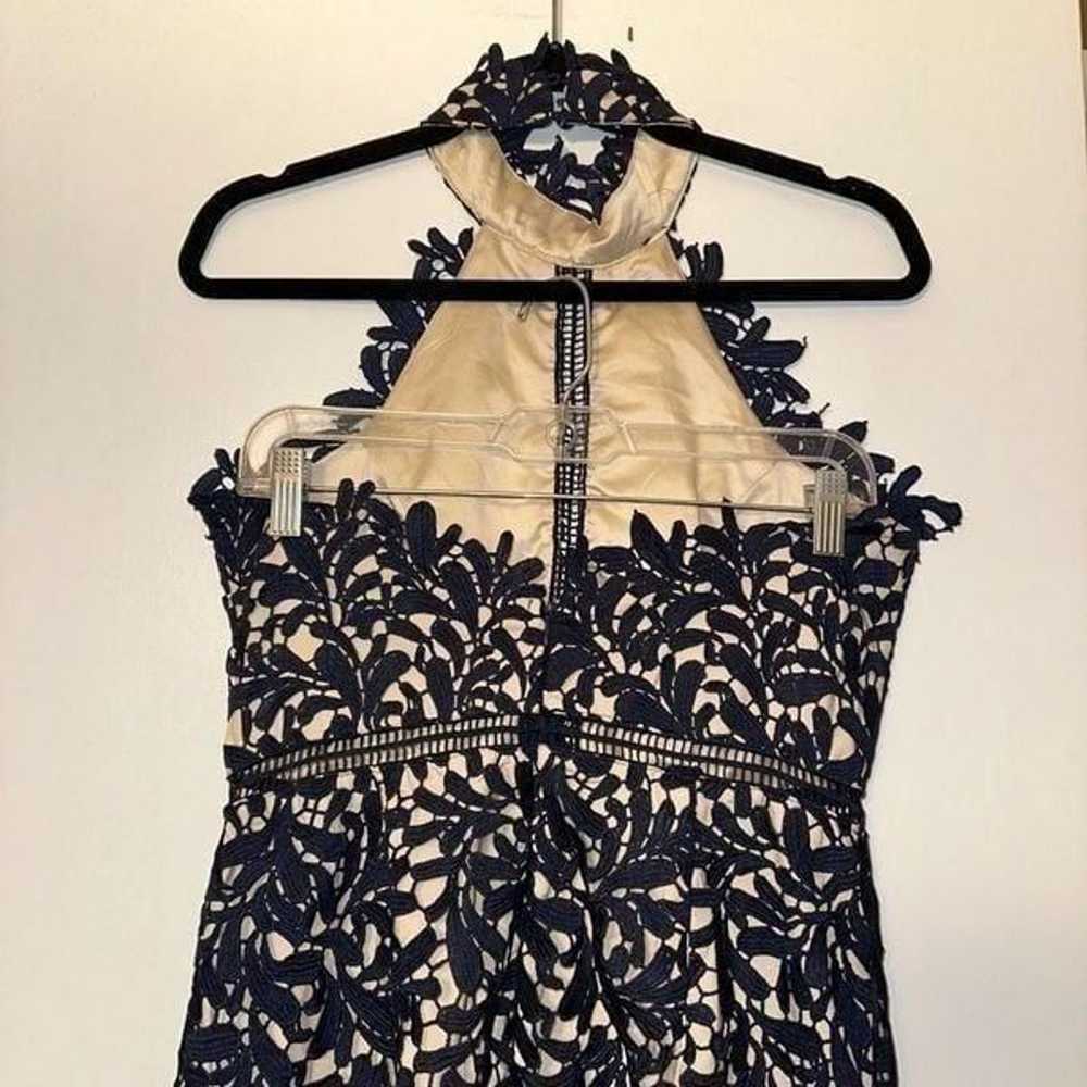 Lulus Floral Crochet Lace Navy Blue Halter Midi D… - image 5