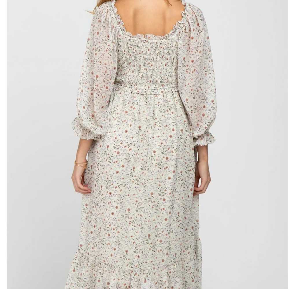 Cream Floral Smocked Maternity Midi Dress - image 4