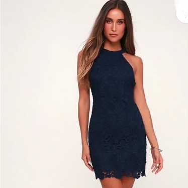 LULUS Love Poem Navy Blue Lace Mini Dress Size S