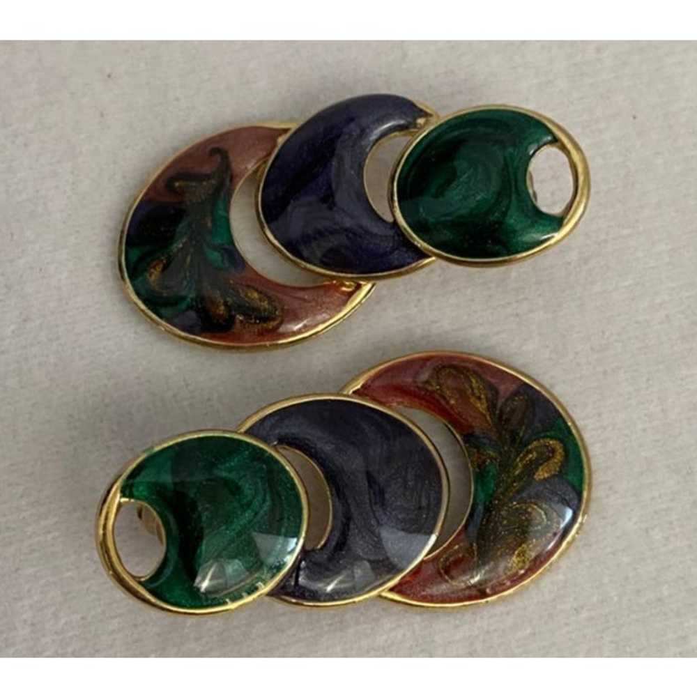 Vintage 1980s 1990s Goldtone & Enamel Pierced Ear… - image 3