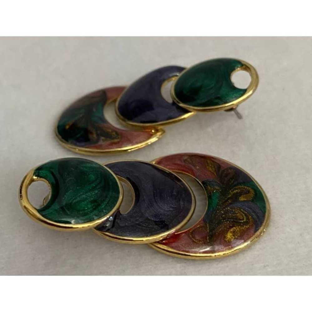 Vintage 1980s 1990s Goldtone & Enamel Pierced Ear… - image 4